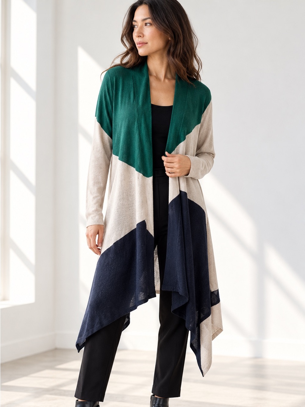 Crea Concept Wool Blend Colorblock Asymmetric Draped Cardigan EU 42 Large